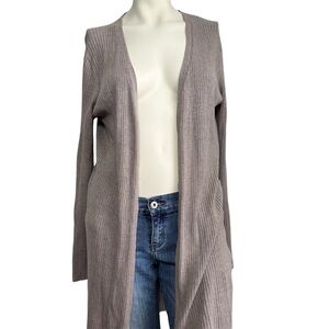 Sioni tan ribbed long open cardigan